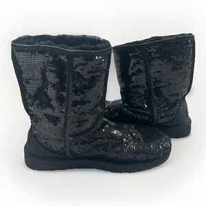 UGG Australia Boots Classic Short Sparkle Sequin 3161 Women's Size 7 Black